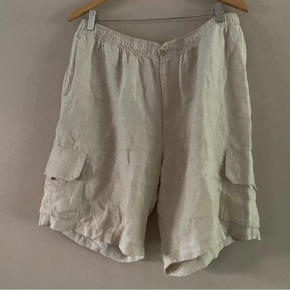 Tommy Bahama Men’s 100% Linen Cargo Shorts Drawstring Resort Vacation Size LARGE